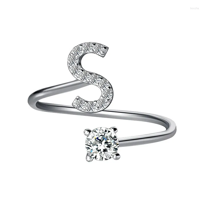 Anelli di cluster Simple zircone 26 lettere inglesi anello regolabile s925 sterling argento fai -da -te il tuo nome gioielli da donna alla moda