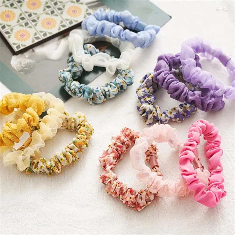 Accessori per capelli ZG 3 pezzi confezionati elastici floreali combinazione di cravatte piccolo set di corde in filato a rete per ragazza fresca