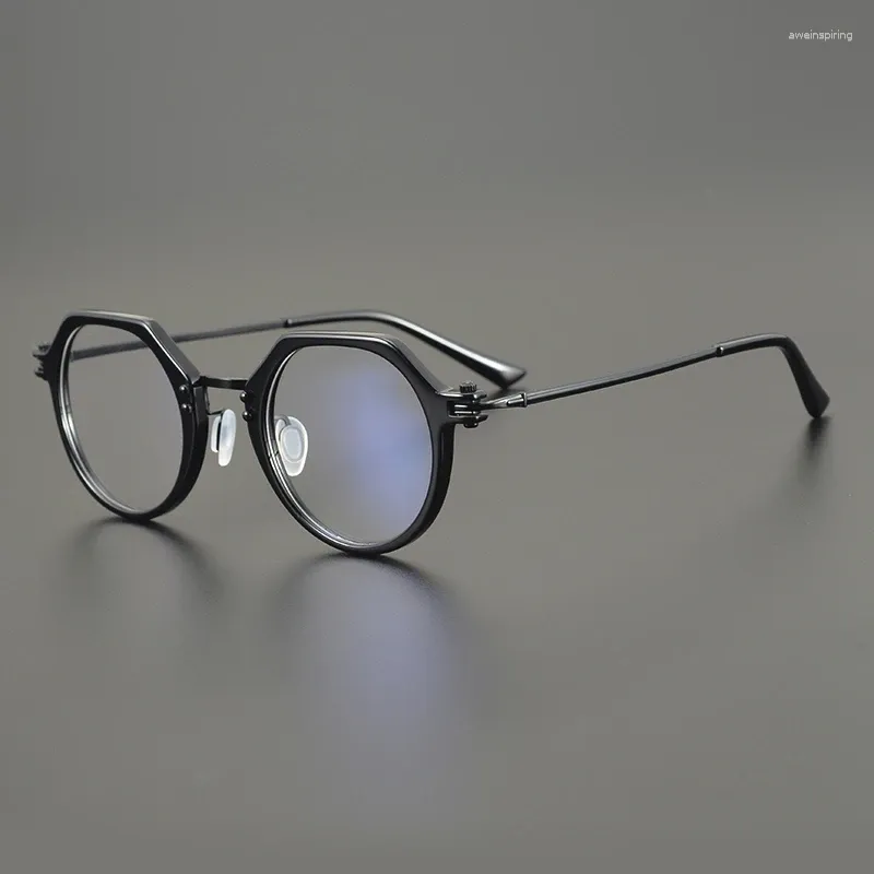 サングラスフレームレトロ手作りの日本のポリゴン楕円形の純粋なチタン眼鏡フレームウルトラライトプレート男性トルテシェルフル