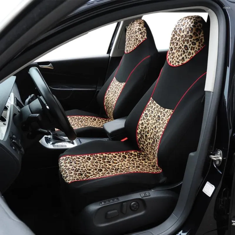 Bilstol täcker 2 platser Leopardtryck Cover Universal Cushion Front Full Protection Pad For Cars Trucks