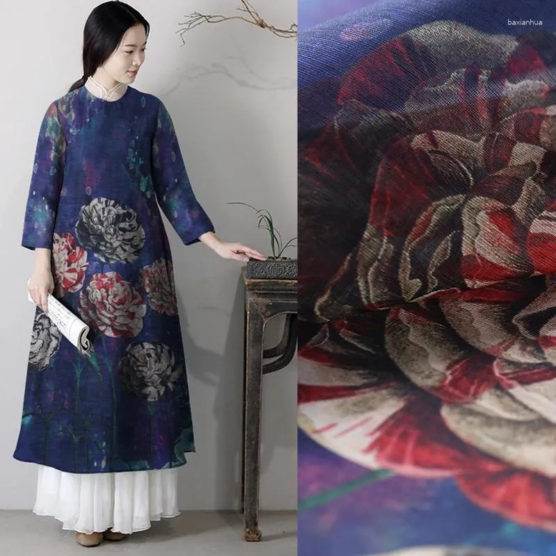 Tissu pour vêtements 140cm, robe en lin à jet d'encre numérique, soie Cheongsam, tissu chinois, vente en gros