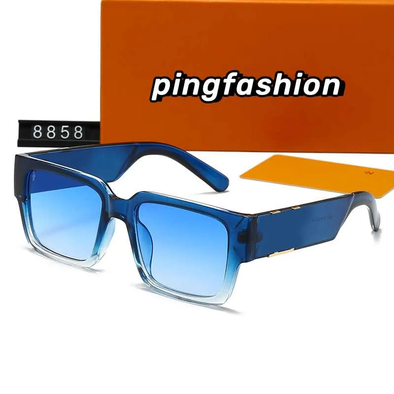 Schöne Sonnenbrille für Damen und Herren, Größe 55 mm, goldfarbener Harzrahmen, ozeanblaue Gläser, hochwertige Sonnenbrille, UV400, antiallergisch, Polarisatorbrille für Herren und Damen, 8858#