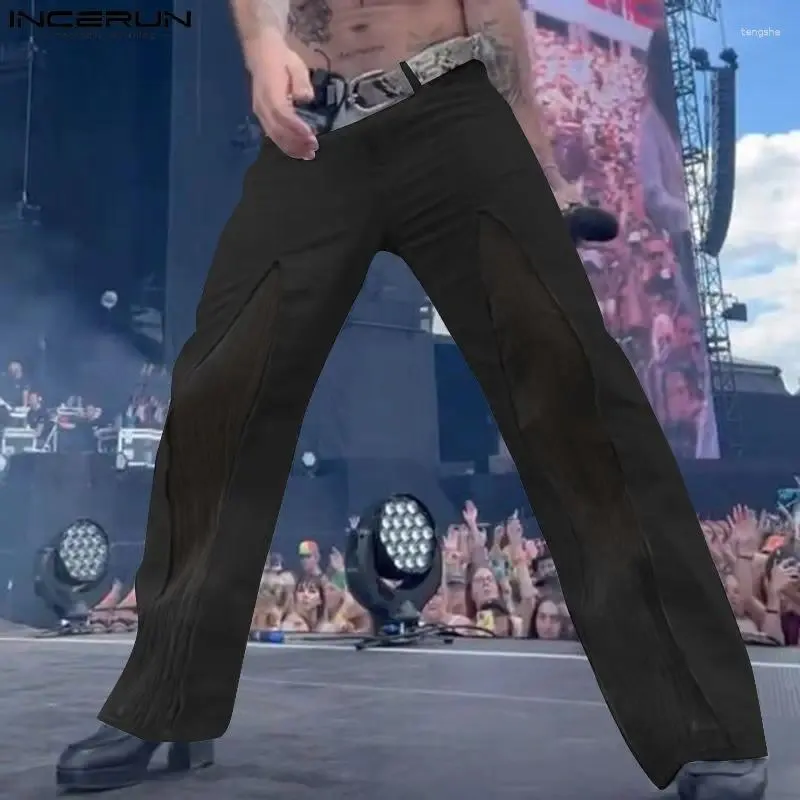 Herrenhosen INCERUN 2024 Amerikanischer Stil Männer Lange Hose Mesh Spleißen Design Hosen Lässige, gut sitzende männliche solide vielseitige Pantalons S-5XL