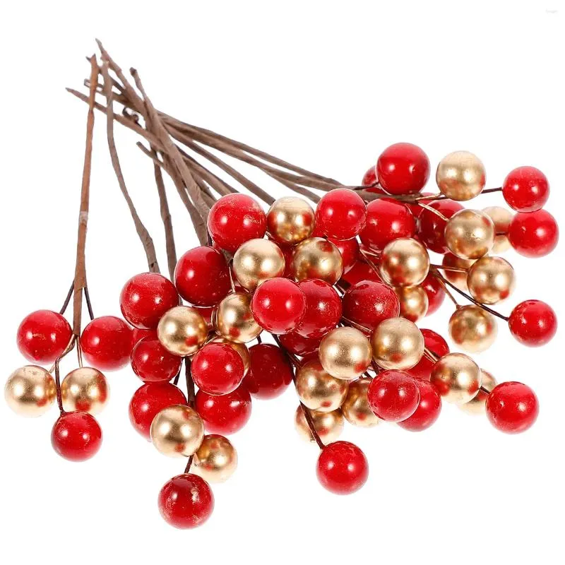 Decorative Flowers 30 Pcs Christmas Garland Golden Red Berries Artificial Berry Decorate Simulation Branch Supplies Flower Arrangement