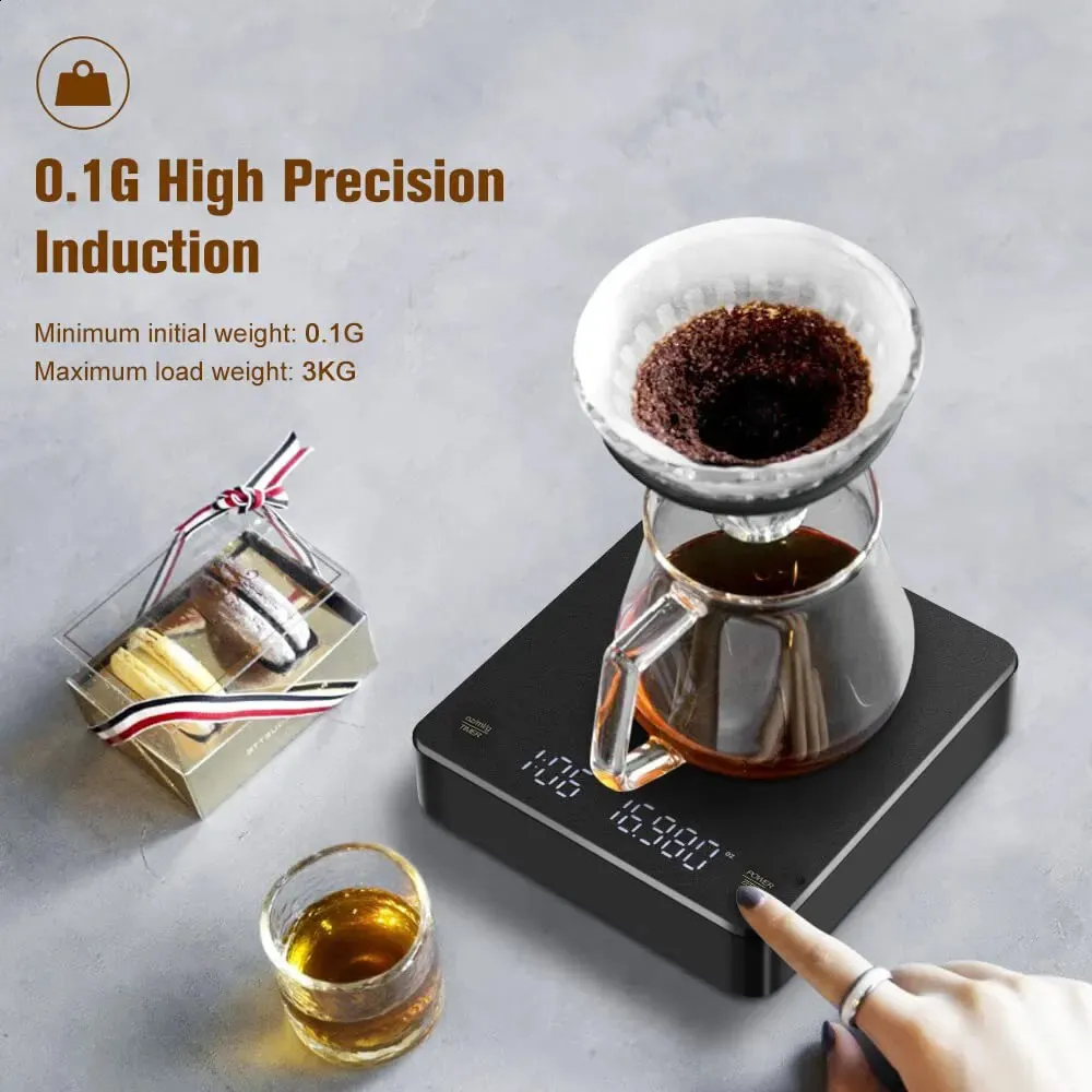 Digital kaffeskala med timer LED -skärm espresso USB 3 kg maxweighing 01g High Precision Measures in Ozmlg Kitchen 240129