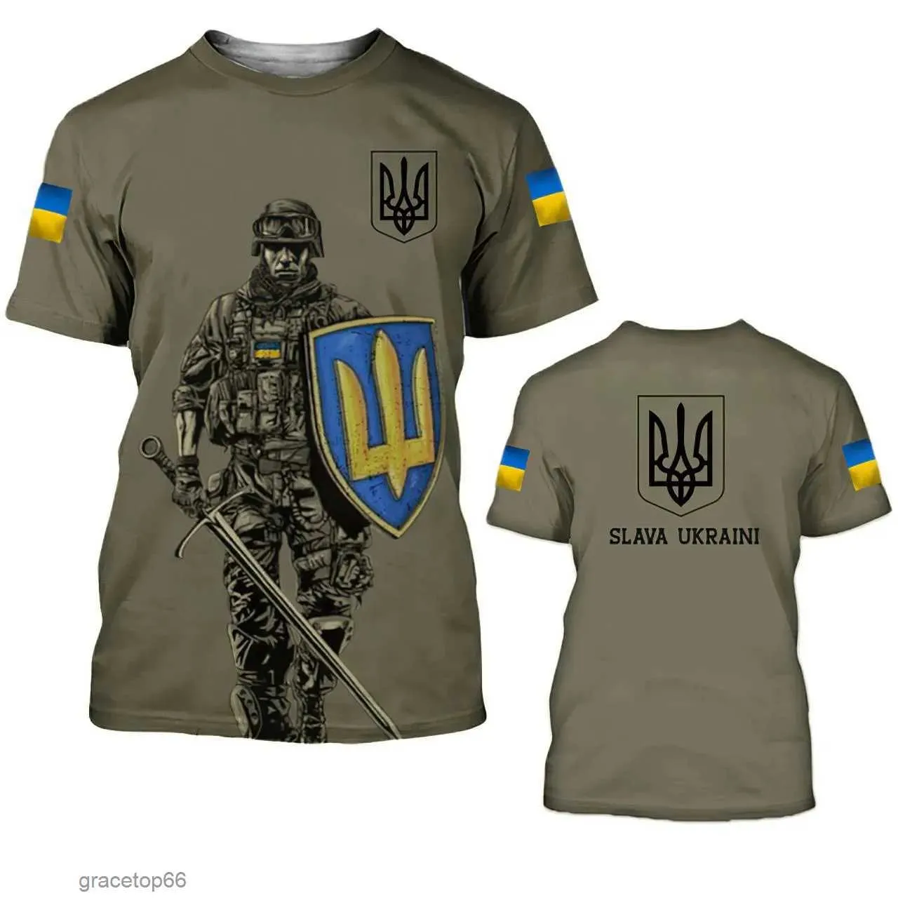 T-shirt da uomo Camicia con bandiera Ucraina T-shirt da uomo Top Maglia manica corta mimetica dell'esercito ucraino Estate O-Collo Oversize Streetwear T-shirt uomo 0m81