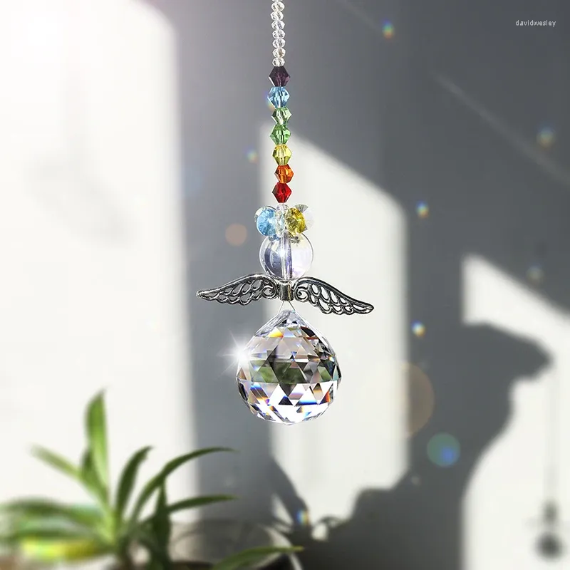 Décorations de jardin HD Crystal Guardian Angel Suncatcher avec 30mm Ball Prism Rainbow Maker Fenêtre Suspendue Ornement Charmes de voiture pour vue arrière