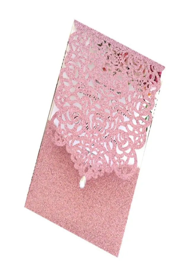 Cartes d'invitation découpées au Laser rose pailleté avec strass goutte d'eau pour mariage douche nuptiale fiançailles anniversaire Selling2686467