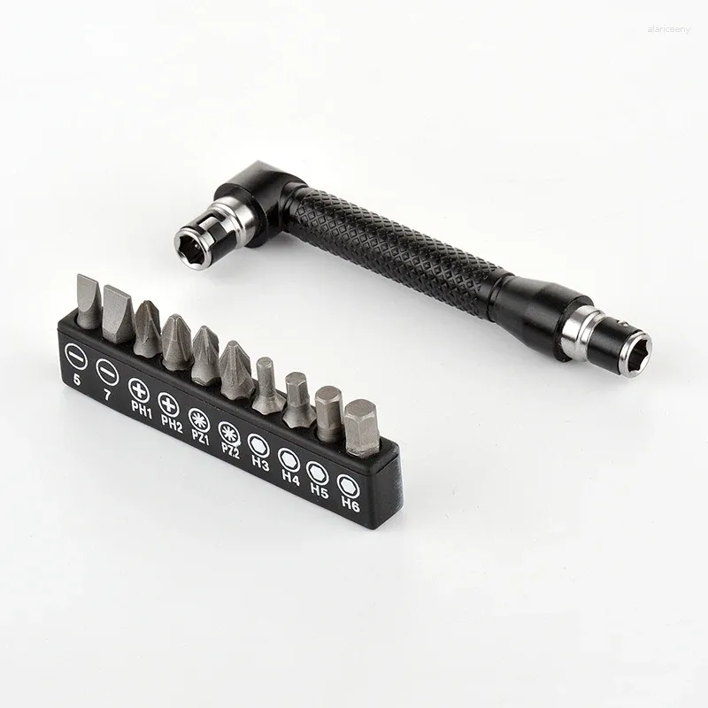 Conjunto de chave de fenda mini portátil em forma de l, alça e broca, tamanho de bolso, ferramenta manual de reparo, chave de fenda dupla de 1/4"