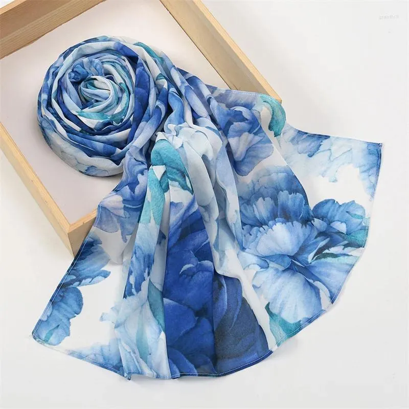 Bufandas Mujeres de lujo Imprimir Hijab Bufanda Turbante Musulmán Diadema Diseño Gasa Bandana Wrap Shawl Moda Silenciador Foulard 2024