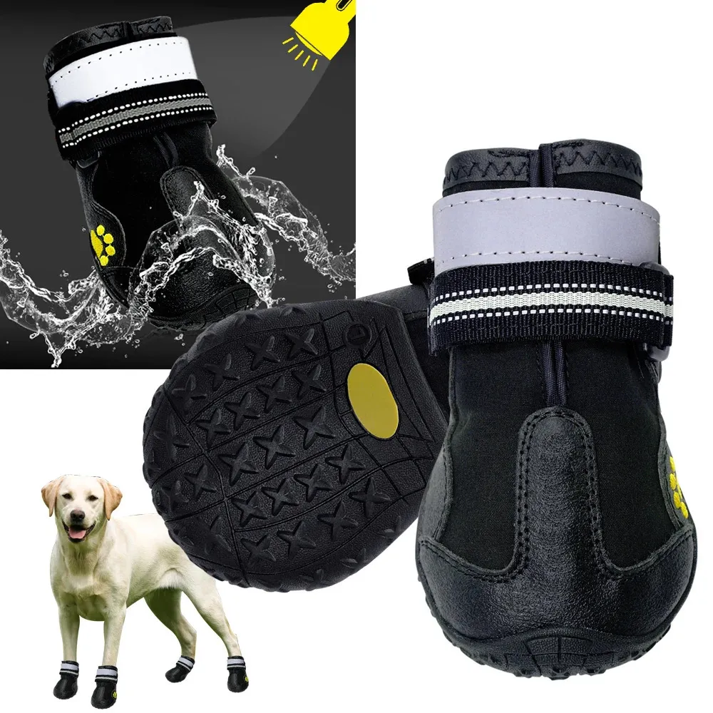 4PCSSet Pet Dog Buty odblaskowe wodoodporne buty ciepłe śnieg deszczowe botki przeciwdziałające skarpetki FOUGWEAR dla średnich Y240119