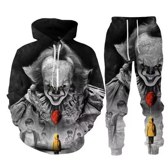 Nieuwe Mannen/Dames Halloween Horror Film Clown Grappige 3D Print Mode Trainingspakken Hip Hop Broek + Hoodies Trainingspak sets RA76