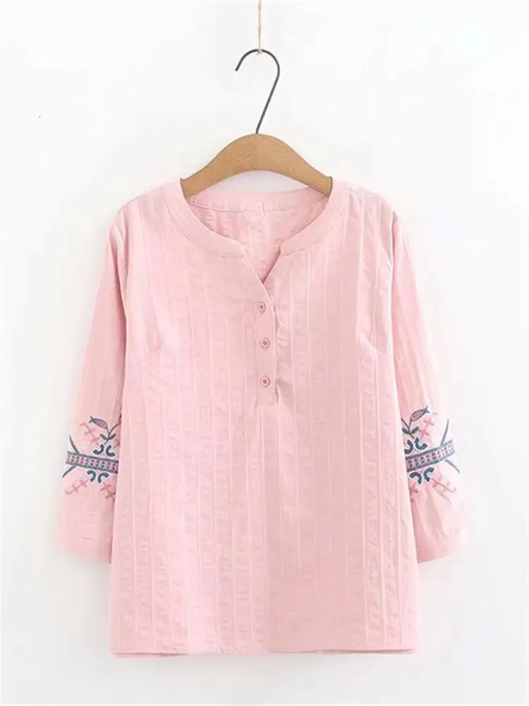 Plus storlek kvinnor klädskjortor solid jacquard bomullstopp med tryckt ärmmönster sommar tunn non-stretch tröjor 240130