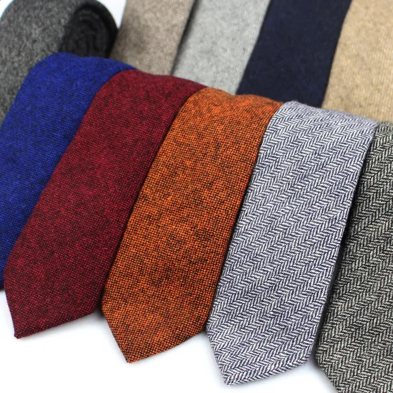 Laços de lã sólida para homens de alta qualidade marca estreita ternos finos gravatas azul 6cm gravata de pescoço masculino para casamento cravats 240122
