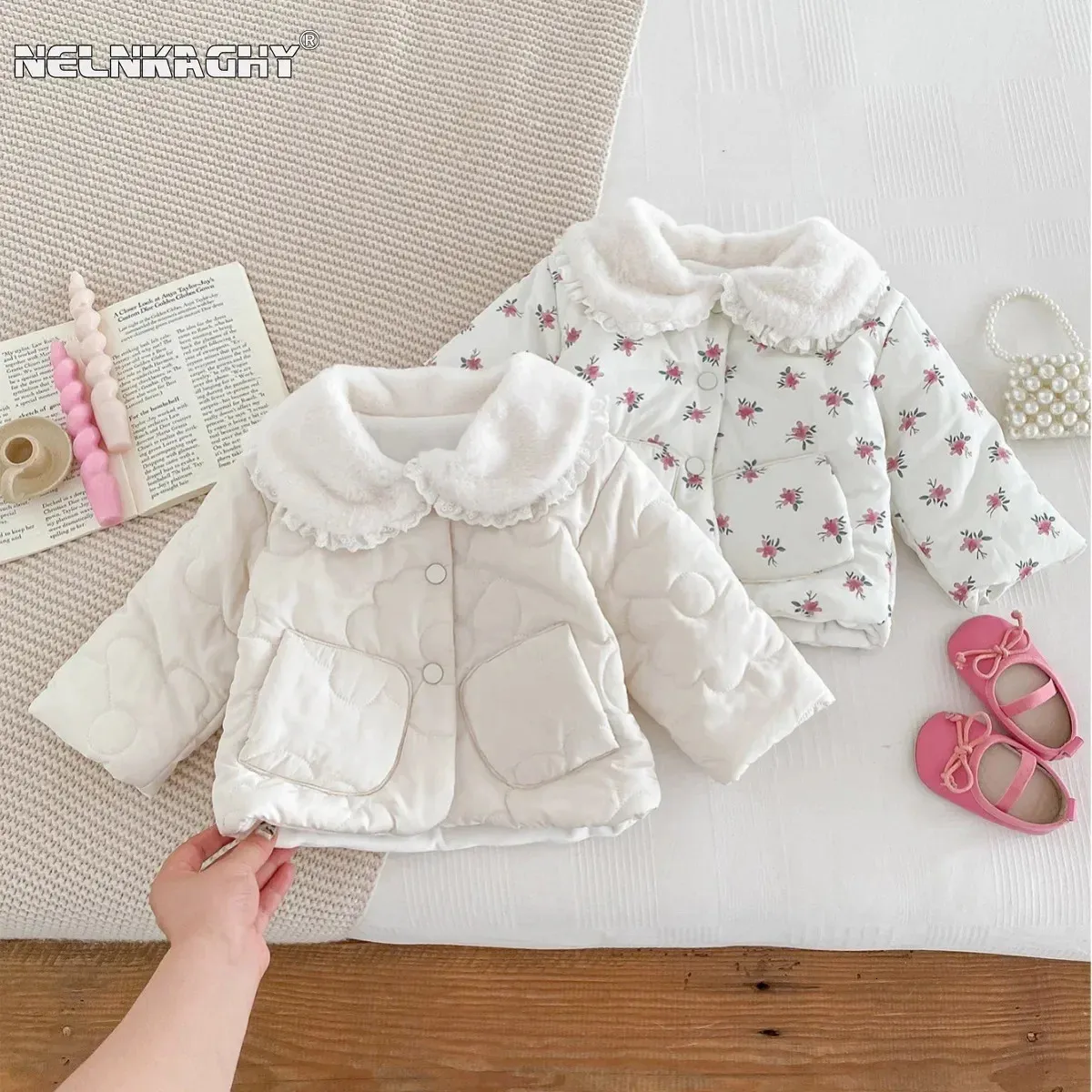 Winter in Kids Baby Girls Cute Top Coat Infant Peter Pan Collar Thick Warm Plush Jacket Toddler Outdoor Clothing 240122