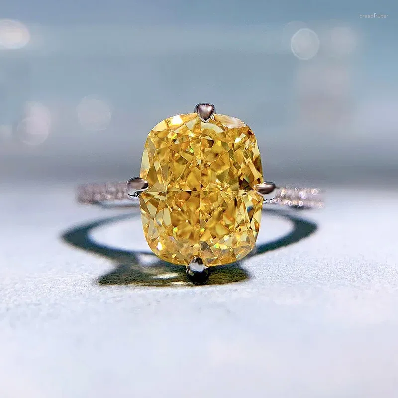 Anéis de cluster almofada corte topázio diamante anel real 925 prata esterlina noivado casamento banda para mulheres nupcial promessa jóias