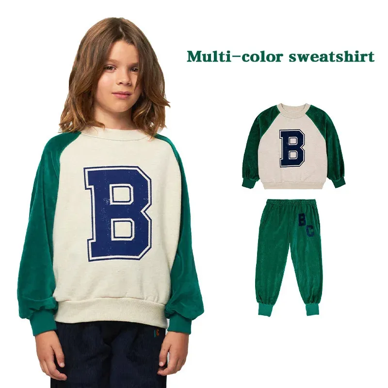 Детский свитер с 23 рукавами для девочек, одинаковые по цвету буквы, плюс бархатный пуловер, бархатные брюки, костюм на осень и зиму 240123