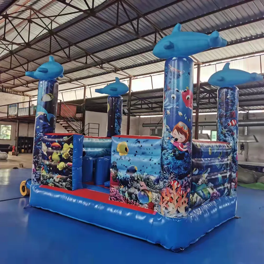 Atacado oceano temático subaquático crianças comercial inflável casa do salto com golfinho combinação bouncy castelo animal saltando bouncer para