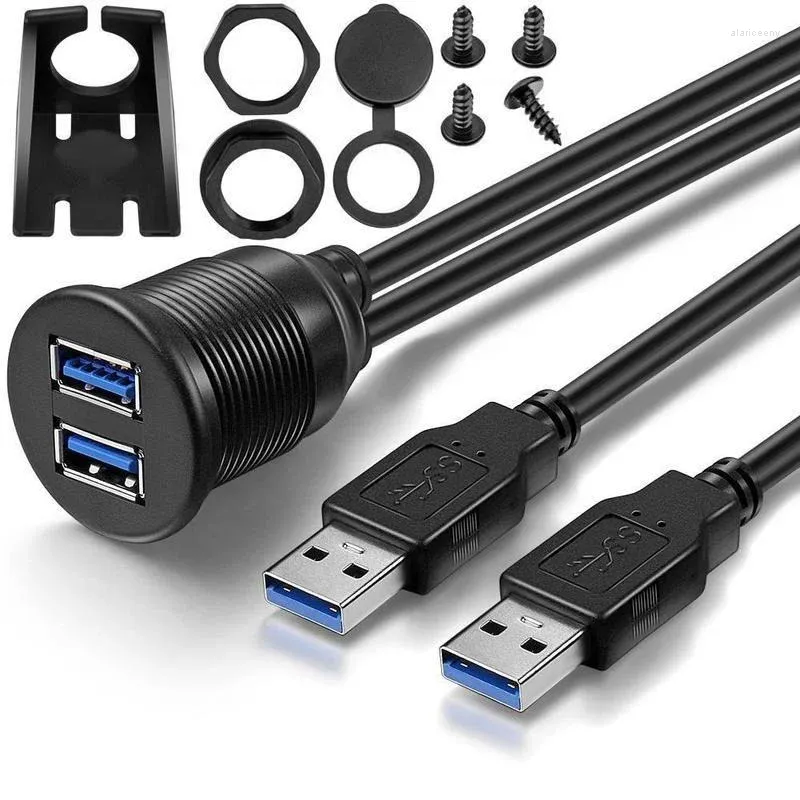 Computerkabels Dubbele USB 3.0 man-vrouw verlengkabel met inbouwpaneel voor auto vrachtwagen boot motorfiets