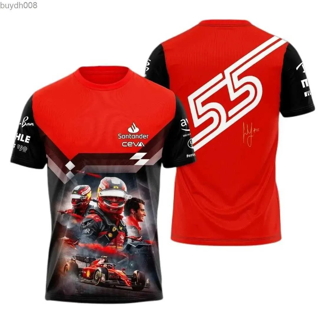 A07M T-shirty męskie męskie letnie krótki rękaw 3D Druk F1 Drużyna T-shirt Driver 16 Leclerc 55 Sainz Loose O-Neck Oddychający odzież Styl uliczny