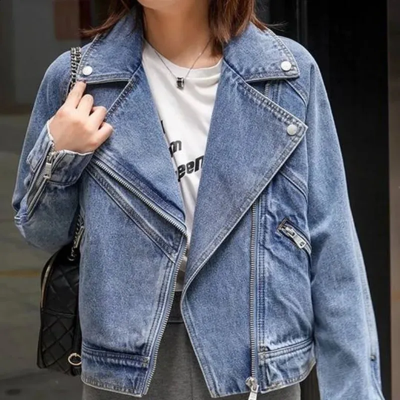 Vintage Denim Kort Jakke - Kvinders Y2K Koreansk Oversized Jean Jakke til Vinter