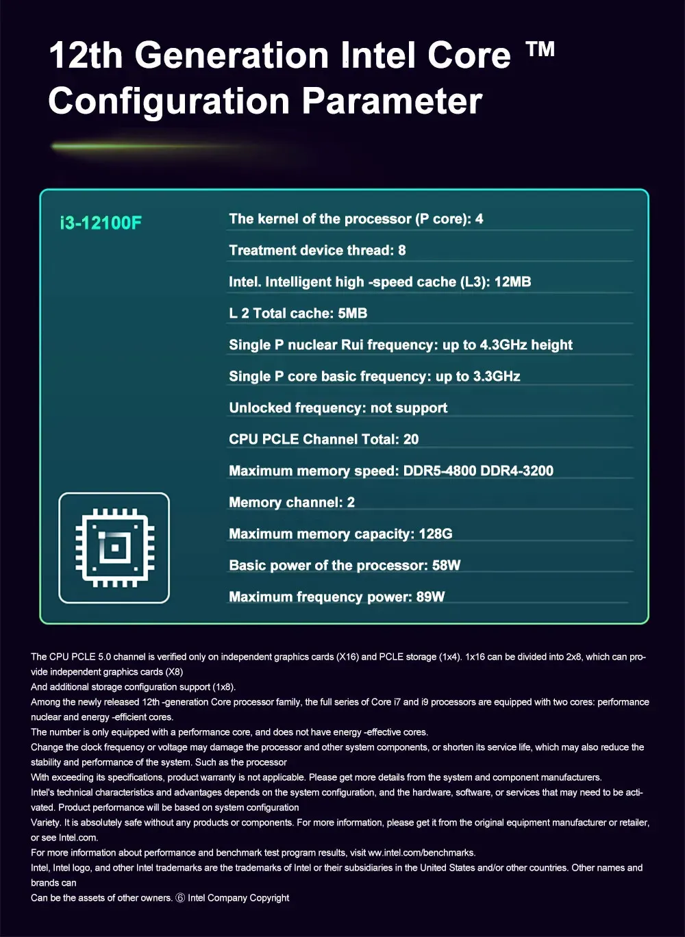 Intel Core I3 12100F Processor: 3.30 GHz Quad Core LGA 1700