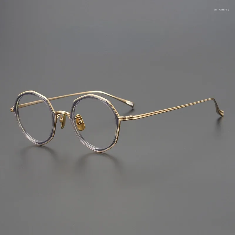 Solglasögon ramar japanska runda polygonkoncept glasögon guld sköldpadda ren titanglasögon kvinnor recept designer varumärke glasögon