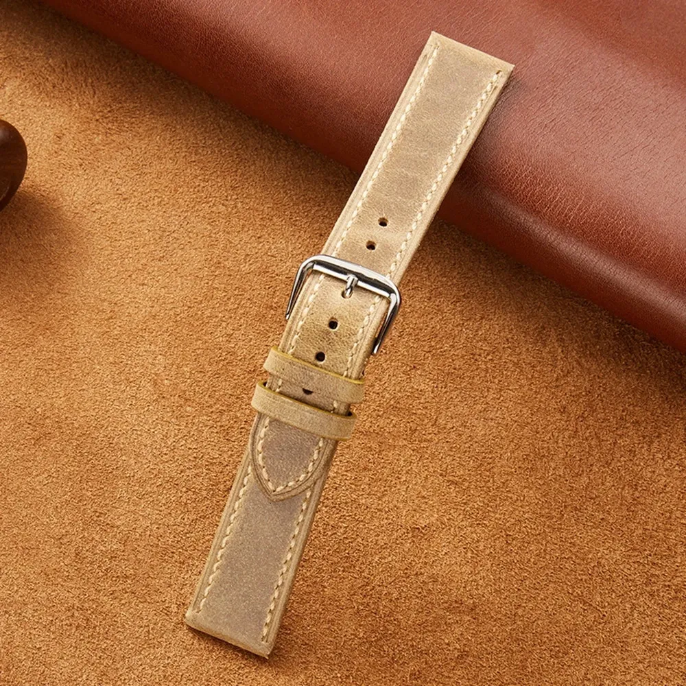 Italiensk stil äkta läderklocka Rempet Retro Oil Wax Skin Ultra-tunn kvalitet Business Watchband 18/19/20/22/22mm 240125