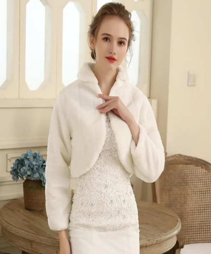 2019 s WhiteIvory Long Sleeve Faux Fur Bridal Wrap Bolero Stole Evening Winter Wedding Prom Coats Capes DH72362878482