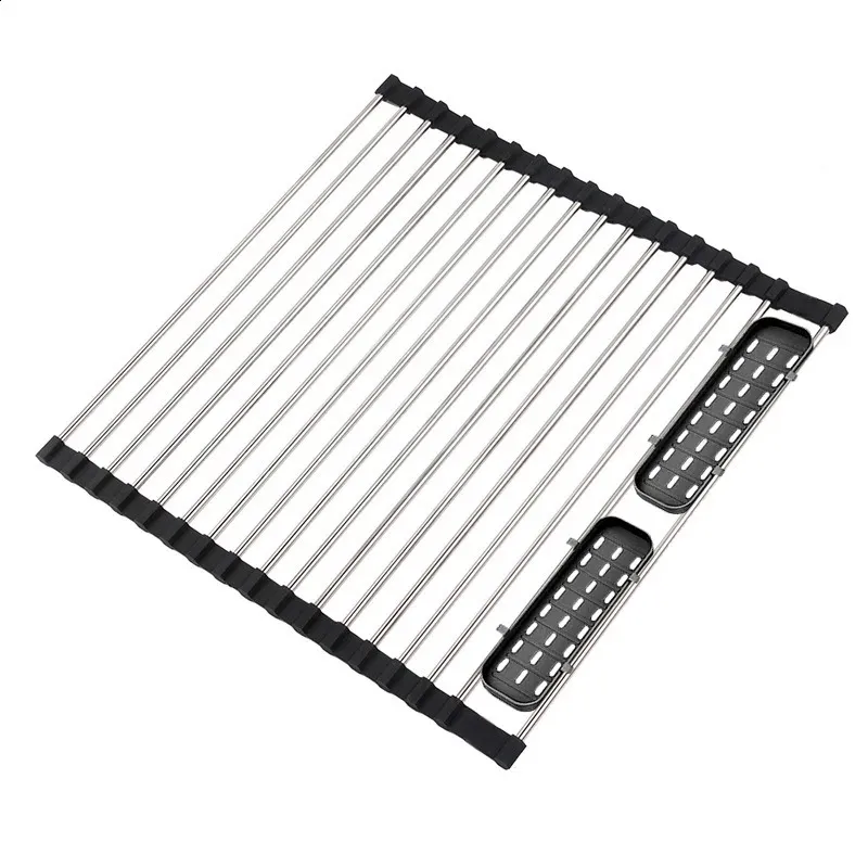 Foldable Stainless Steel Dish Drainer Roll Up Drying Rack Shelf Kitchen ...