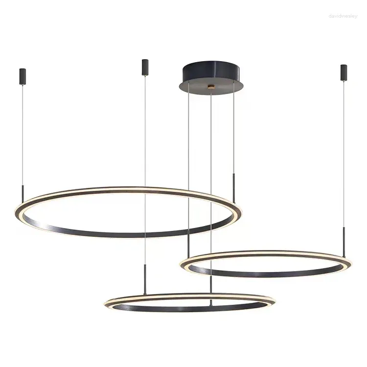 Lustres dimmables rond décoratif pendentif LED lumières salon anneau plafond moderne noir lustre de luxe