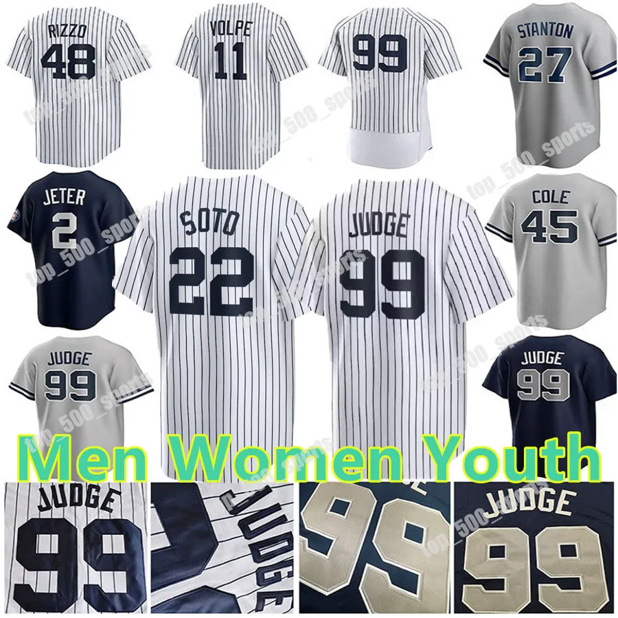 2024 Custom 99 Aaron Judge 22 Juan Soto Jersey Anthony Volpe Anthony Rizzo Nestor Cortes Jr. Giancarlo Stanton Aaron Hicks Joey Gallo Gleyber Torres Gerrit Cole