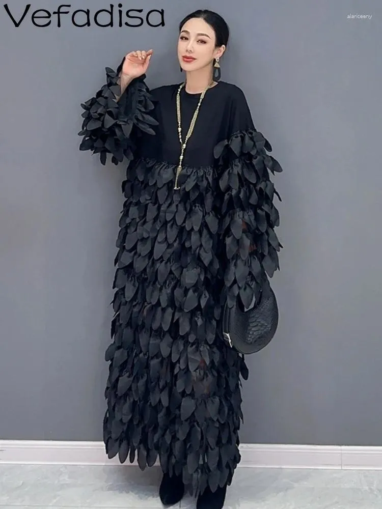 Повседневные платья Vefadisa, осень 2024, женская персонализированная многослойная юбка, длинное свободное модное черное платье для девочек ZY2273