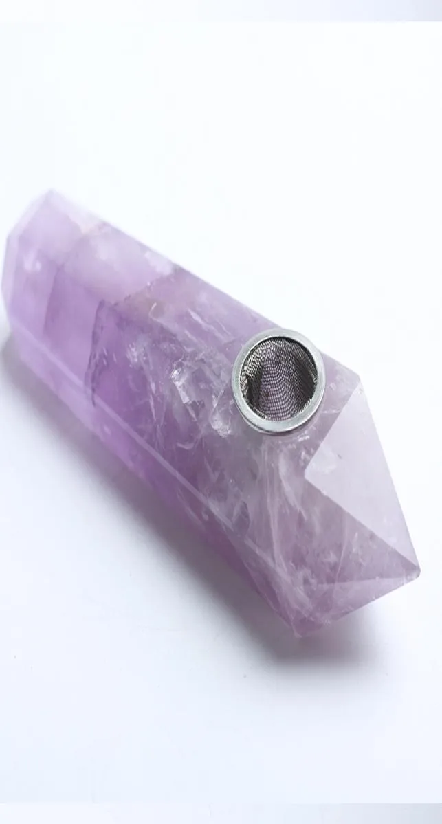 HJT Hela nya Novelt Carb Hole Rökningsrör Naturliga Amethyst Crystal Quartz Tobacco Pipes Healing Hand Pipes Pouch9959341