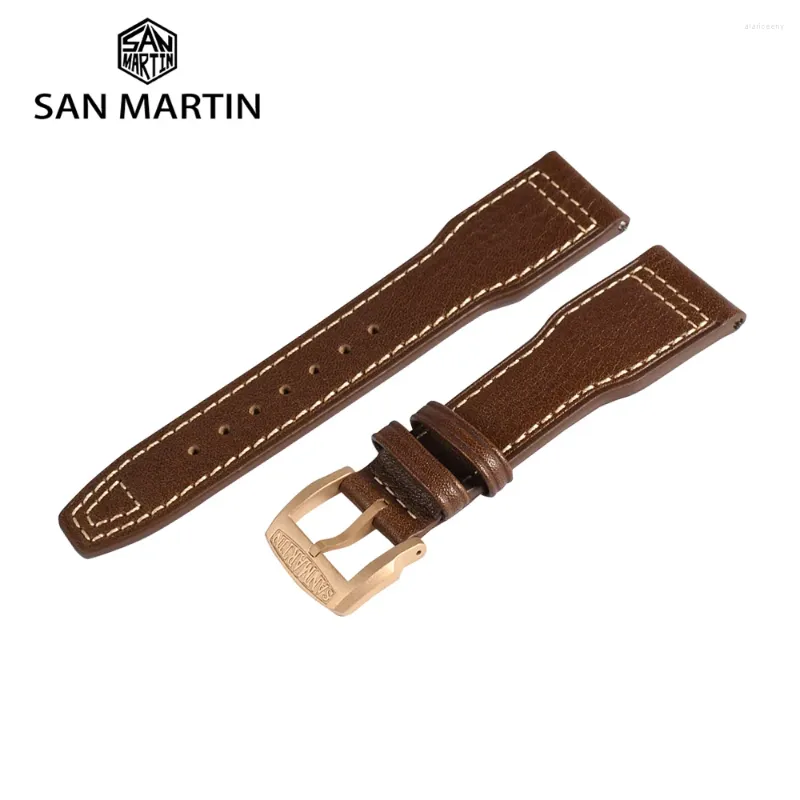 Cinturini per orologi San Martin Pilot Horween cinturino in pelle di vacchetta 20mm 22mm Cintura per uomo Cinturini a sgancio rapido Barra a molla Retro fibbia ad ardiglione
