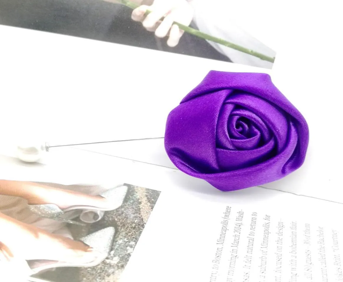 5pcs Purple Satin Rose Handmade Flower Brooch Pin Wedding Party Favor Gifts For Guests Bridesmaid Man Groomsman8382452