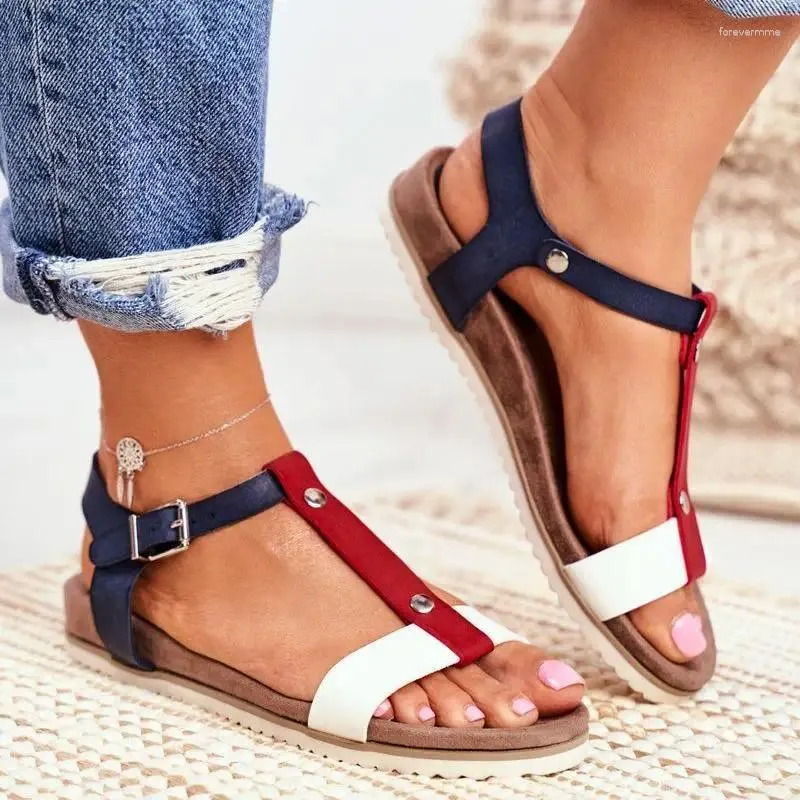 Sandals Women Large Size Ladies T-shaped Cross Strap Low Heel Wedge Casual Fashion 43