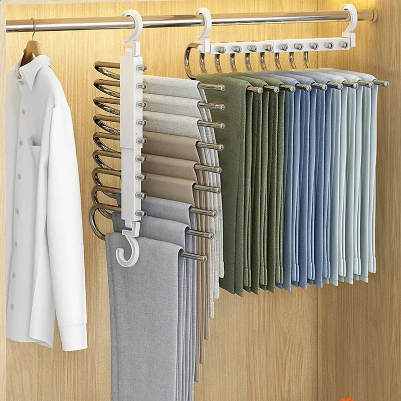 Folding Trouser Rack Multifunctional Hanger Clothes Organizer Storage Wardrobe Space Saving Closet Adjustable Pants 240125