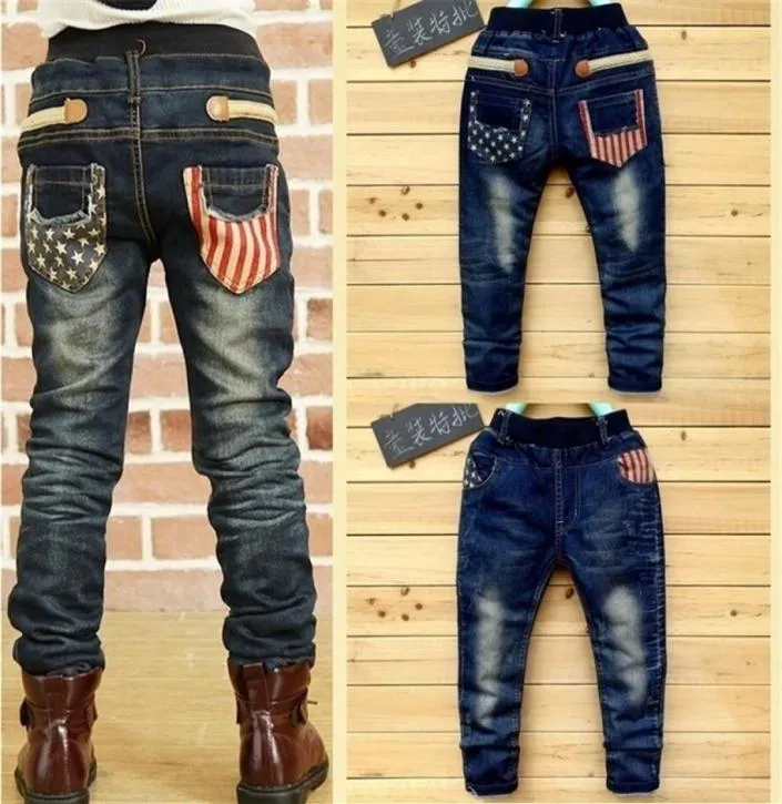 DIIMUU Teenage Boy Jeans Kids Clothing Elastic Waist Denim Pants 513 Years Casuall Classical Straight Long Trousers Y200409312M3949686