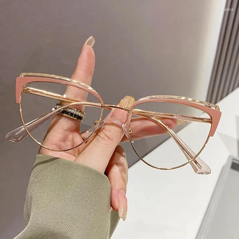 Sunglasses Frames Pochromic Anti-blue Light Glasses Metal Color-changing Eyeglasses Plain Cat Eye Frame Fashion Luxury Eyewear