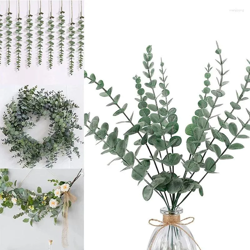 Fleurs décoratives 20 pièces/paquet, tige de feuille d'eucalyptus artificielle, fausses plantes pour décorer le salon, balcon, jardin, accessoires de tournage