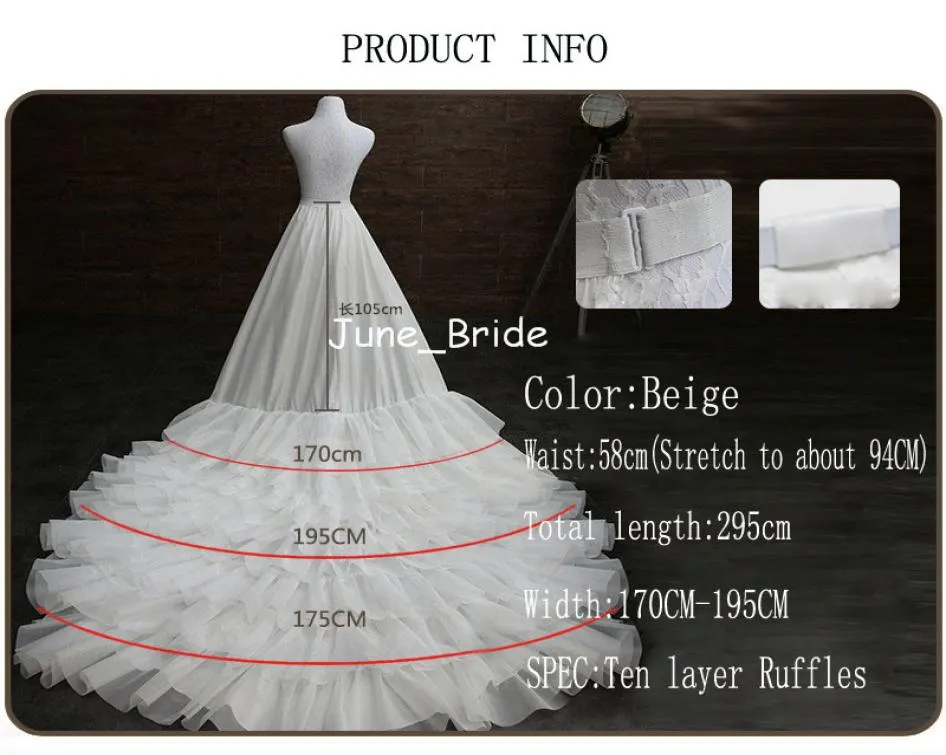 Nyaste A Line Wedding Dress Train Petticoat Underskirt brudtillbehör Tio lager Ruffles Petticoats Quinceanera Dress Crinolin7230255