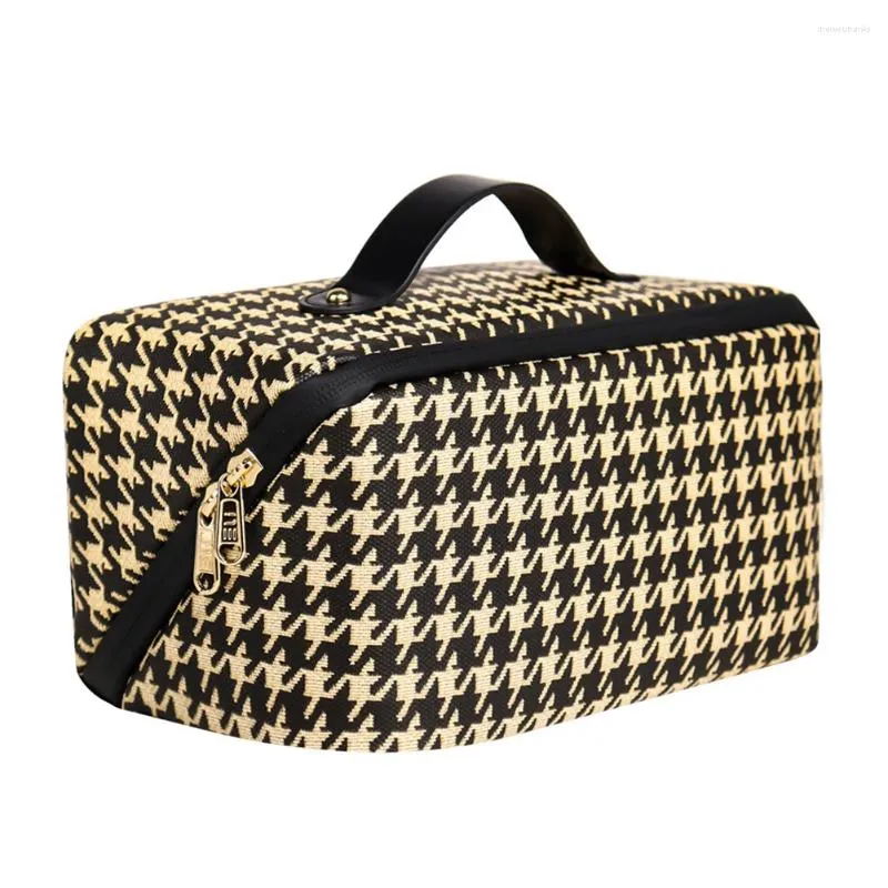 Kosmetiska väskor Houndstooth Organizer Bag Multifunktionell PU Wash Pouch Stor kapacitet med dragkedja bärbar handhållen för semestergåvor