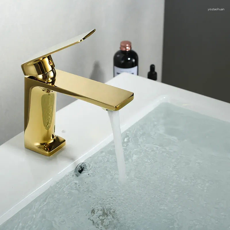 Bathroom Sink Faucets Black Gold Paint Cabinet Wash Basin Faucet Copper Alloy European Style Under Counter And Cold Mixing
