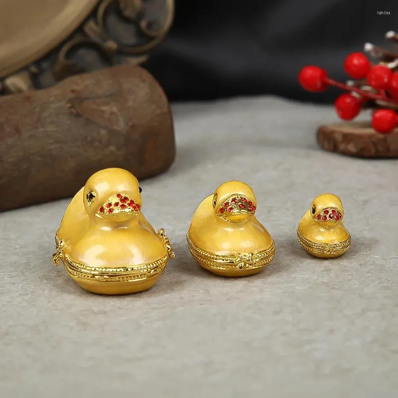 Bouteilles 1set / 3pcs Famille Canards Boîtes à bibelots à charnière Collection Peinte émaillée Bijoux Porte-bague Collier Stockage Décor Cadeau