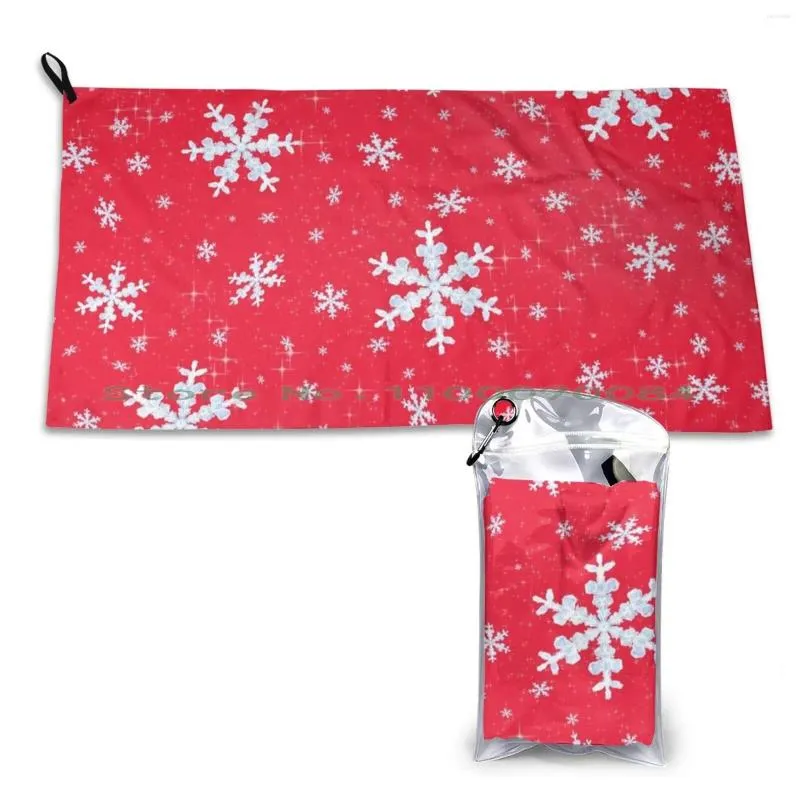 Towel Snowflakes Quick Dry Gym Sports Bath Portable Snowfall Red Merry Christmas X Mas Ice White Family