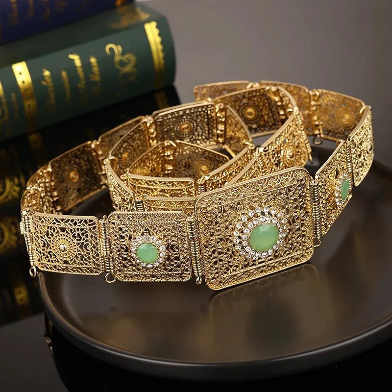 Morockansk magkedjedamer smycken ihålig midje kedja färgglad strass inlagd aristokratisk kristall brudbälte 240127