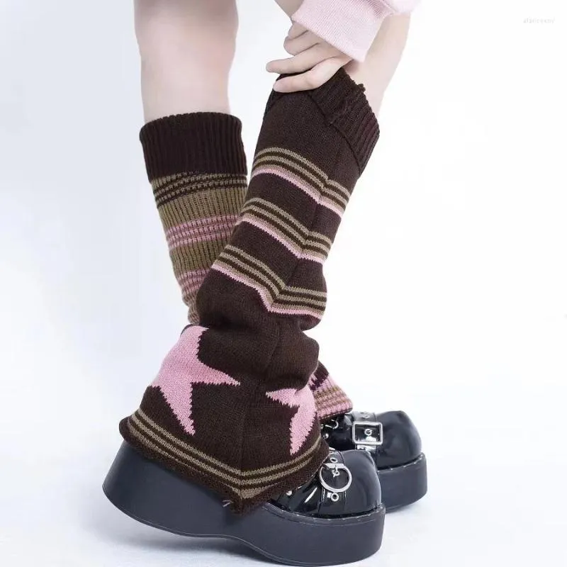 Chaussettes féminines marron rose étoiles étoiles tricotées les bas gothiques y2k couvrent les accessoires JK girl japonais