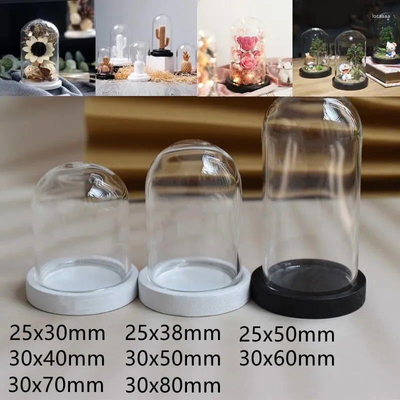 Garrafas 10 pcs Clear Glass Display Dome Cover Cloche Bell Jar Suculenta Terrários com Base de Madeira Decoração de Mesa de Escritório em Casa DIY