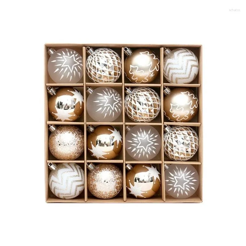 Party Decoration Set Of 16 Champagne Gold White Christmas Balls Ornaments Shatterproof Bauble G5AB